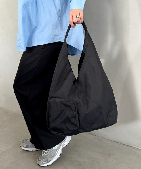 【A4収納可】ワンハンドル外ポケット付きトート ユニセックス | MD1256007 | ブラック