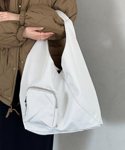 【A4収納可】ワンハンドル外ポケット付きトート ユニセックス | MD1256007 | ライトグレー