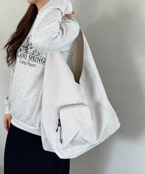 【A4収納可】ワンハンドル外ポケット付きトート ユニセックス | MD1256007 | ライトグレー