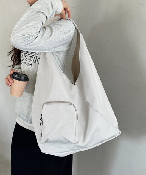 【A4収納可】ワンハンドル外ポケット付きトート ユニセックス | MD1256007 | ライトグレー