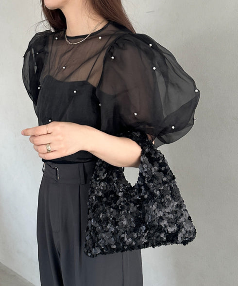 2WAYスパンコールハンドバッグ/ショルダーバッグ オケージョンバッグ パーティーバッグ | MD1256008 | ブラック