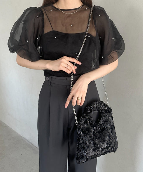 2WAYスパンコールハンドバッグ/ショルダーバッグ オケージョンバッグ パーティーバッグ | MD1256008 | ブラック