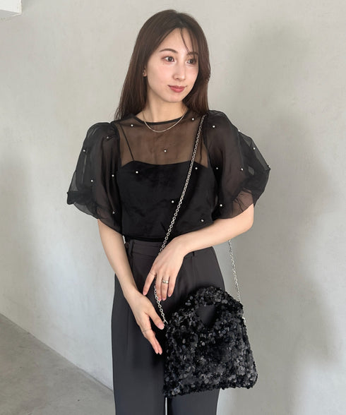 2WAYスパンコールハンドバッグ/ショルダーバッグ オケージョンバッグ パーティーバッグ | MD1256008 | ブラック