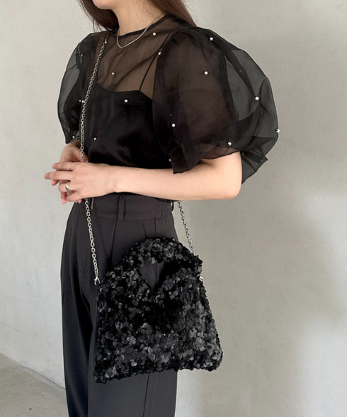 2WAYスパンコールハンドバッグ/ショルダーバッグ オケージョンバッグ パーティーバッグ | MD1256008 | ブラック