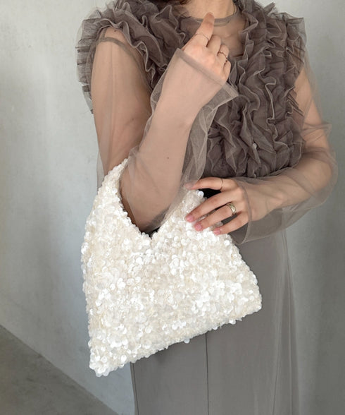 2WAYスパンコールハンドバッグ/ショルダーバッグ オケージョンバッグ パーティーバッグ | MD1256008 | アイボリー