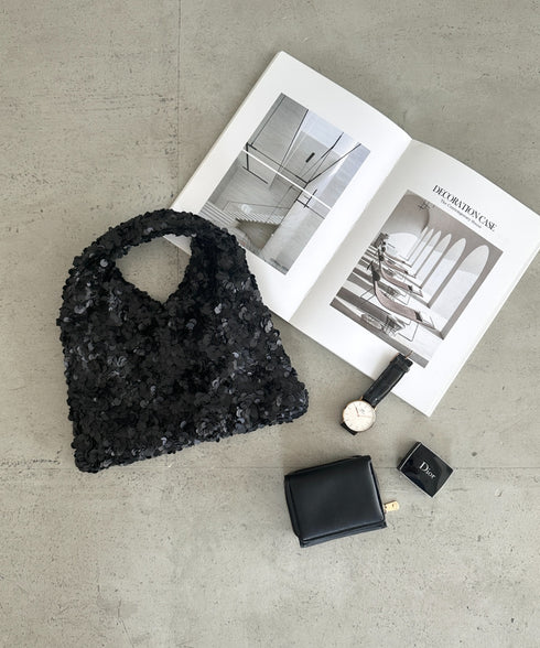 2WAYスパンコールハンドバッグ/ショルダーバッグ オケージョンバッグ パーティーバッグ | MD1256008 | ブラック