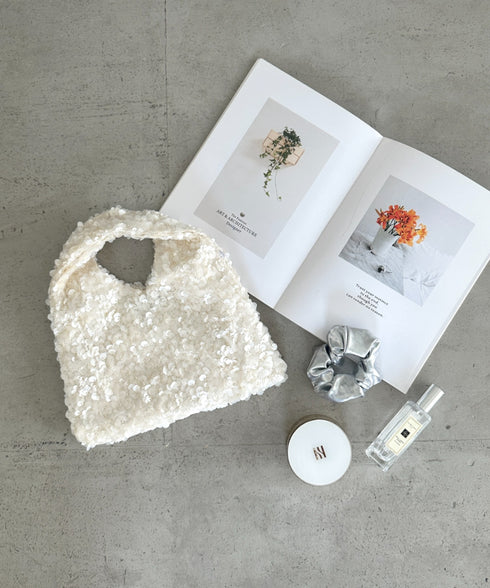 2WAYスパンコールハンドバッグ/ショルダーバッグ オケージョンバッグ パーティーバッグ | MD1256008 | アイボリー