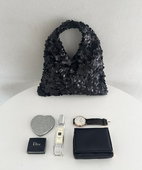 2WAYスパンコールハンドバッグ/ショルダーバッグ オケージョンバッグ パーティーバッグ | MD1256008 | ブラック