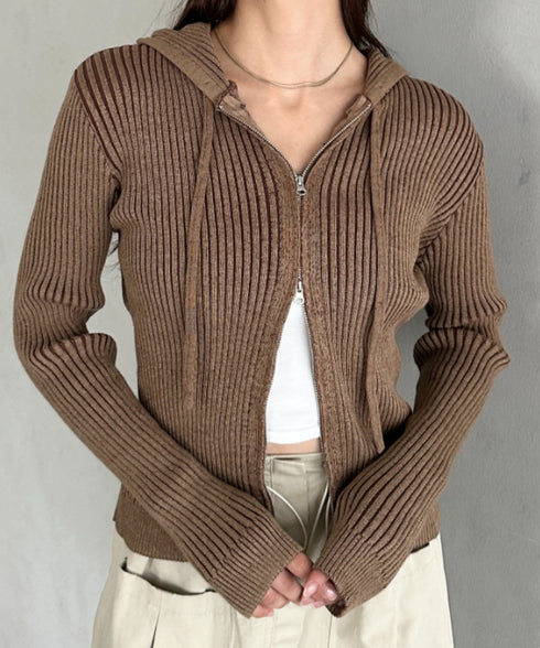 ダブルジップアップニットパーカー | MD2256010 | ブラウン