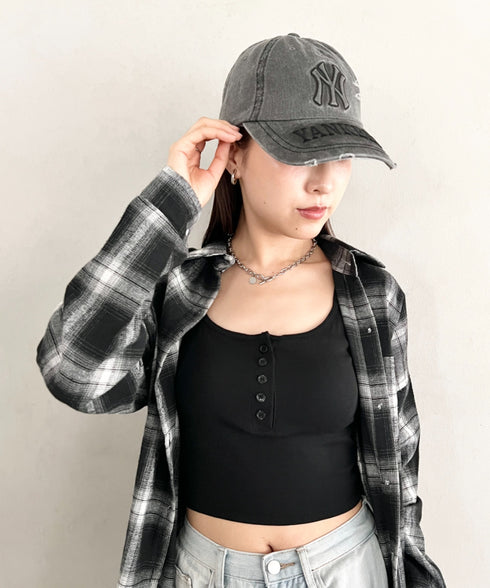 MLB KOREA(エムエルビーコリア)/ヴィンテージ ダメージ エンボス加工 ベースボール キャップ 帽子/Vintage Embossed Damage Unstruck Ball Cap | AT5253065 | ブラック