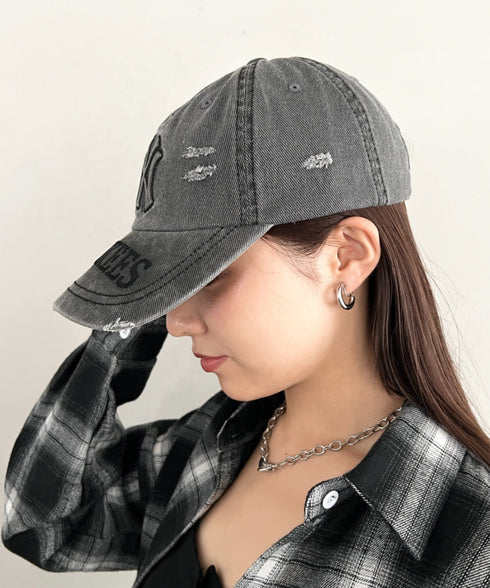 MLB KOREA(エムエルビーコリア)/ヴィンテージ ダメージ エンボス加工 ベースボール キャップ 帽子/Vintage Embossed Damage Unstruck Ball Cap | AT5253065 | ブラック