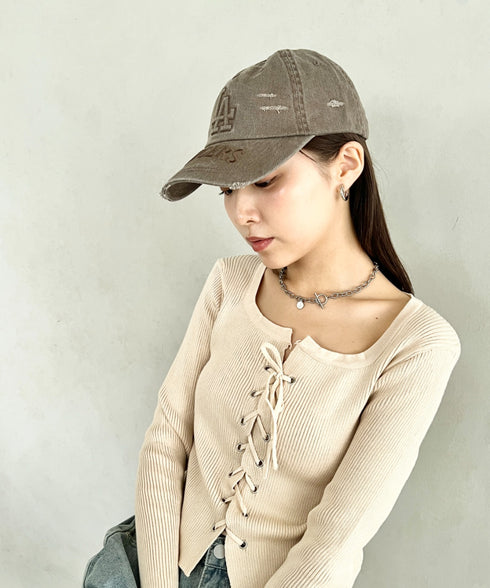 MLB KOREA(エムエルビーコリア)/ヴィンテージ ダメージ エンボス加工 ベースボール キャップ 帽子/Vintage Embossed Damage Unstruck Ball Cap | AT5253065 | ブラウン