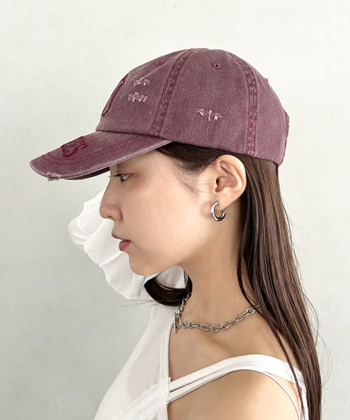 MLB KOREA(エムエルビーコリア)/ヴィンテージ ダメージ エンボス加工 ベースボール キャップ 帽子/Vintage Embossed Damage Unstruck Ball Cap | AT5253065 | ワインレッド