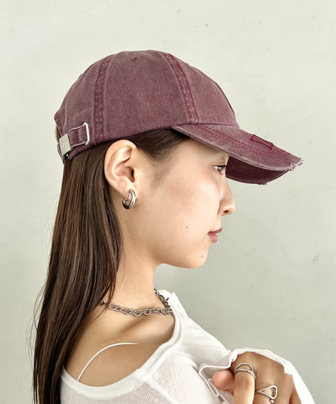 MLB KOREA(エムエルビーコリア)/ヴィンテージ ダメージ エンボス加工 ベースボール キャップ 帽子/Vintage Embossed Damage Unstruck Ball Cap | AT5253065 | ワインレッド