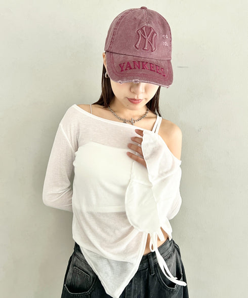 MLB KOREA(エムエルビーコリア)/ヴィンテージ ダメージ エンボス加工 ベースボール キャップ 帽子/Vintage Embossed Damage Unstruck Ball Cap | AT5253065 | ワインレッド