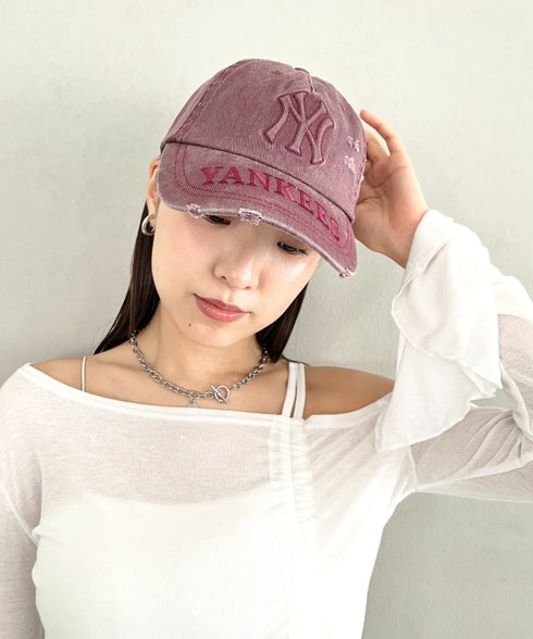 MLB KOREA(エムエルビーコリア)/ヴィンテージ ダメージ エンボス加工 ベースボール キャップ 帽子/Vintage Embossed Damage Unstruck Ball Cap | AT5253065 | ワインレッド