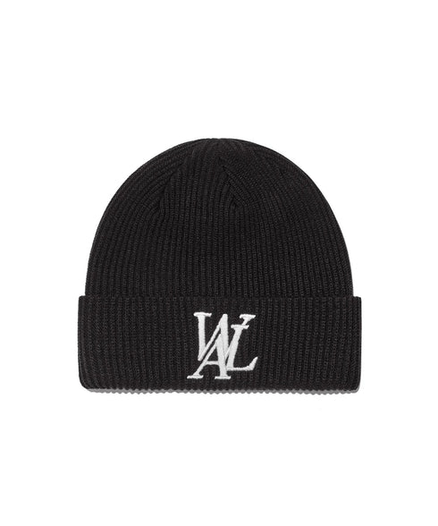 WOOALONG(ウアロン)/ワンポイント ロゴ刺繍 ビーニー ニット帽/Big logo beanie | AT5253064 | ブラック