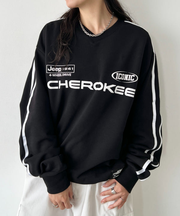 JEEP(ジープ)/サイドライン Vネック プルオーバー スウェット/CHEROKEE V-neck Sweatshirt | AT2253072 | ブラック