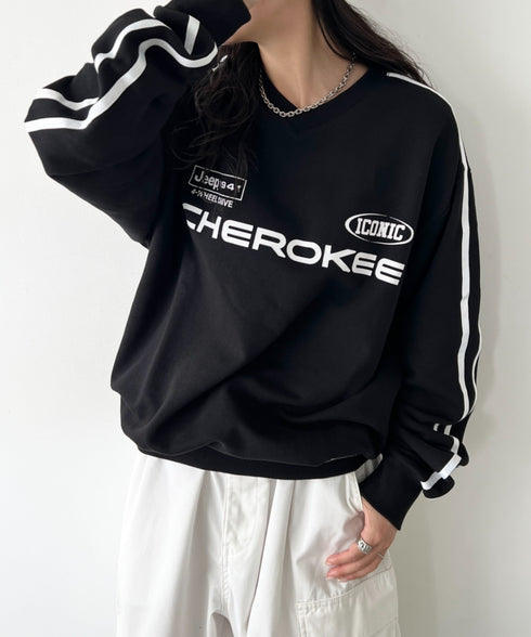 JEEP(ジープ)/サイドライン Vネック プルオーバー スウェット/CHEROKEE V-neck Sweatshirt | AT2253072 | ブラック
