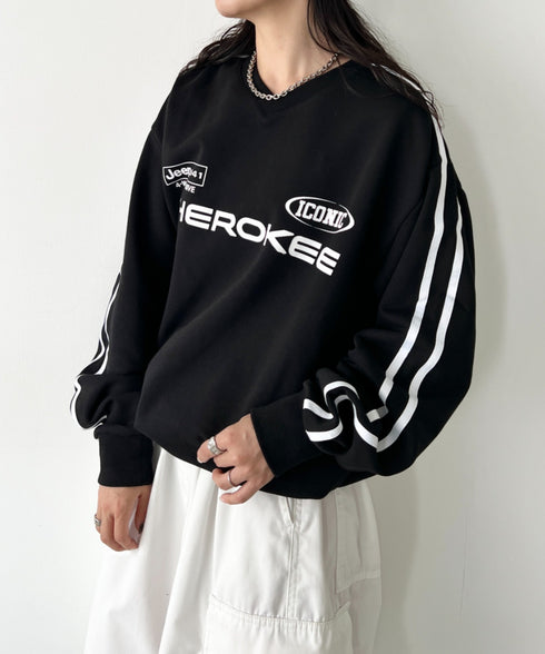 JEEP(ジープ)/サイドライン Vネック プルオーバー スウェット/CHEROKEE V-neck Sweatshirt | AT2253072 | ブラック