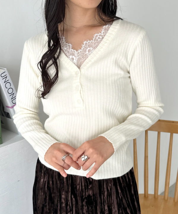 Vネックレースコンパクトトップス | CL2253027 | アイボリー