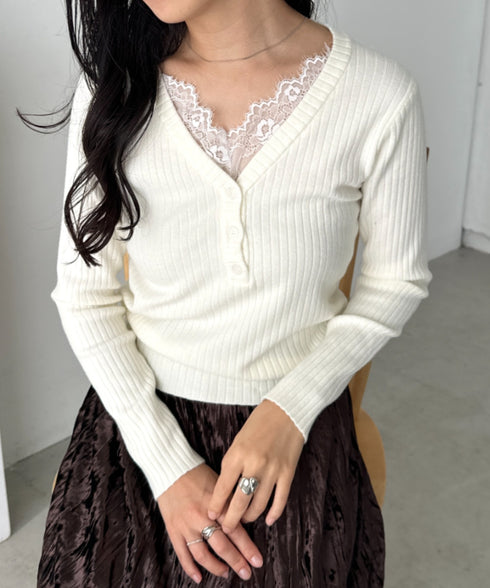 Vネックレースコンパクトトップス | CL2253027 | アイボリー