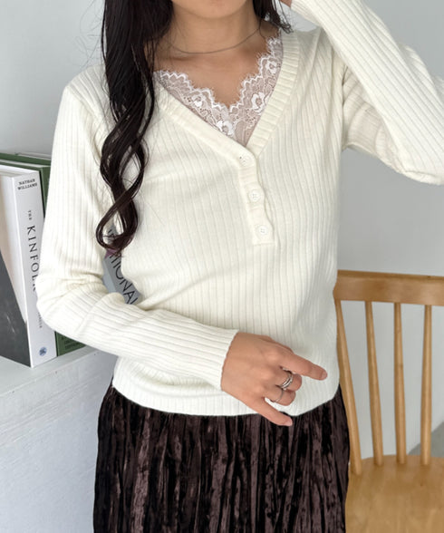 Vネックレースコンパクトトップス | CL2253027 | アイボリー