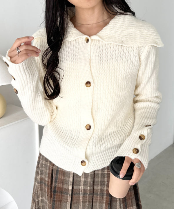 袖ボタンスタンドカラーニットカーディガン | CL2256041 | アイボリー