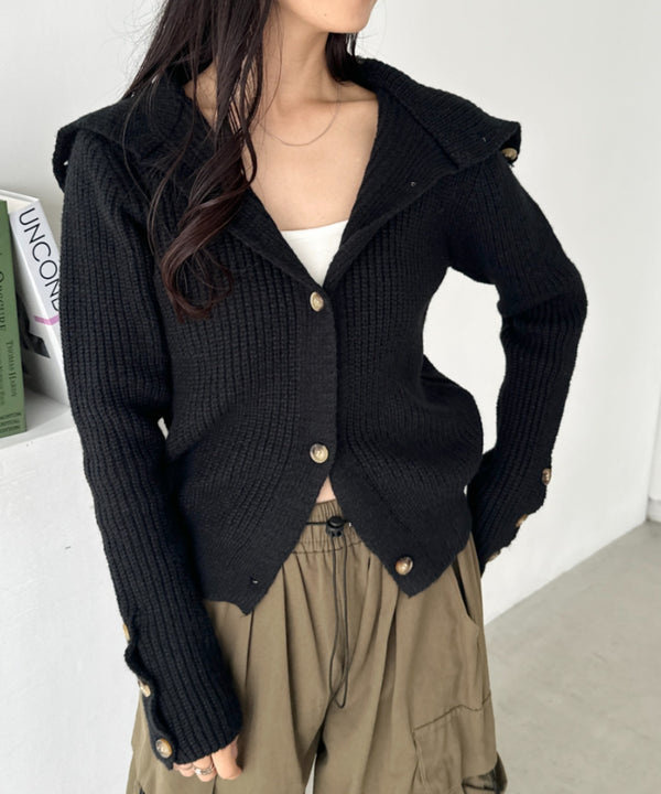 袖ボタンスタンドカラーニットカーディガン | CL2256041 | ブラック
