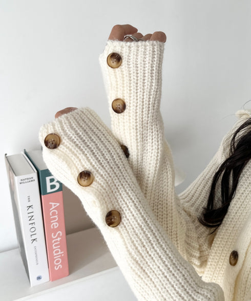 袖ボタンスタンドカラーニットカーディガン | CL2256041 | アイボリー