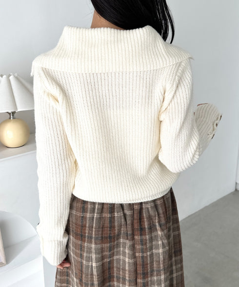 袖ボタンスタンドカラーニットカーディガン | CL2256041 | アイボリー