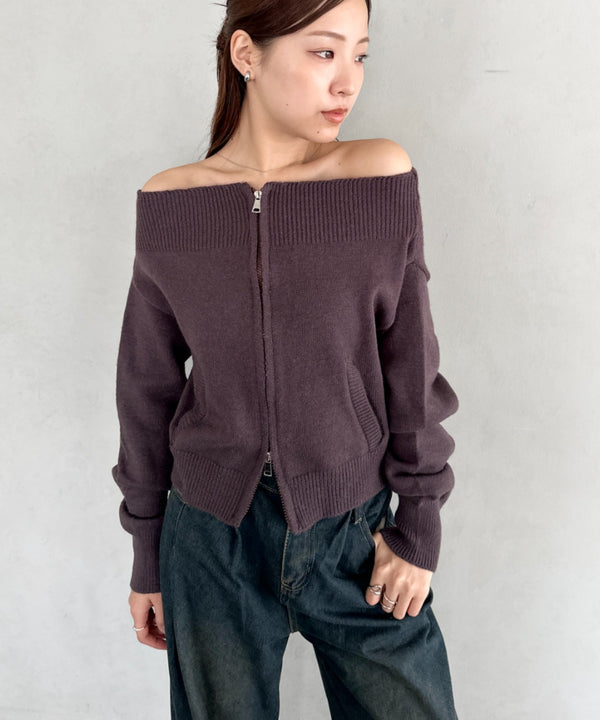 ダブルジップオフショルニットトップス | BA2256029 | ブラウン