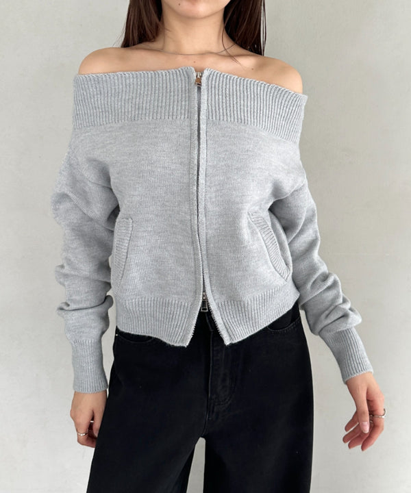 ダブルジップオフショルニットトップス | BA2256029 | グレー