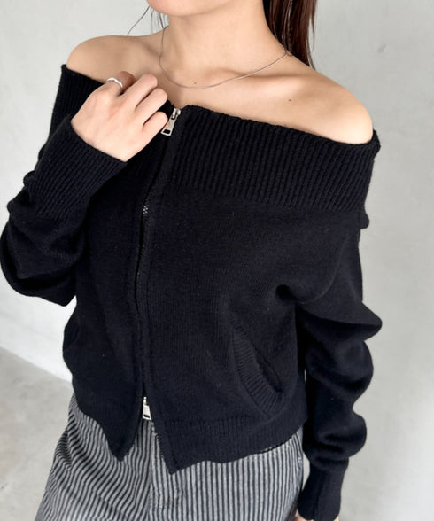 ダブルジップオフショルニットトップス | BA2256029 | ブラック