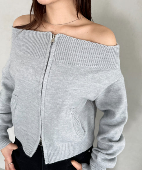 ダブルジップオフショルニットトップス | BA2256029 | グレー