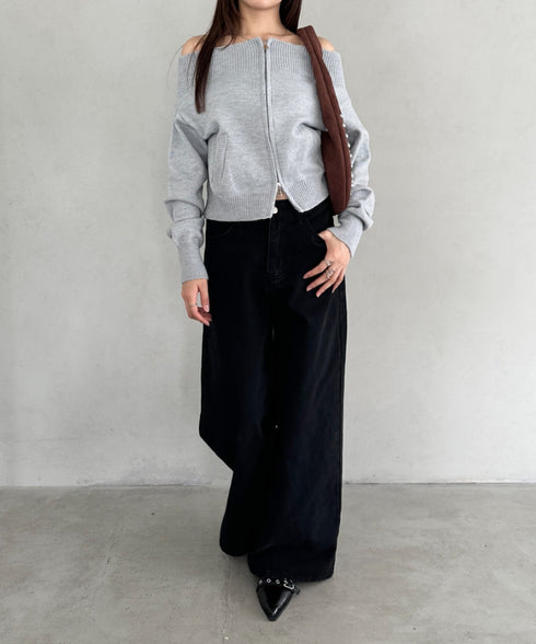 ダブルジップオフショルニットトップス | BA2256029 | グレー