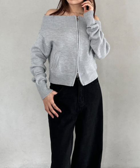 ダブルジップオフショルニットトップス | BA2256029 | グレー