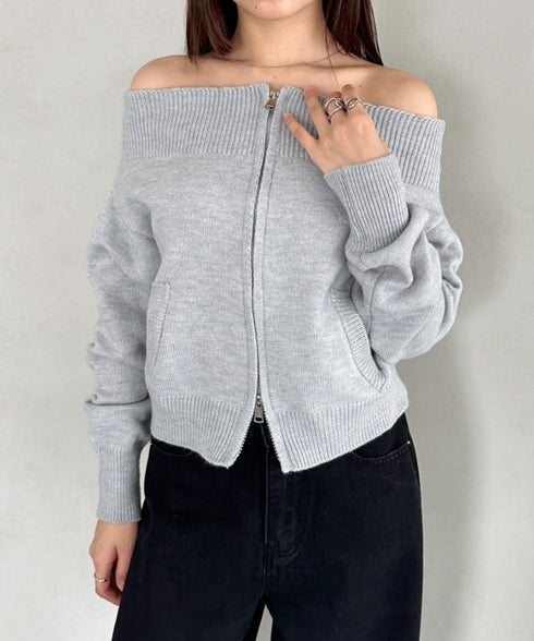 ダブルジップオフショルニットトップス | BA2256029 | グレー