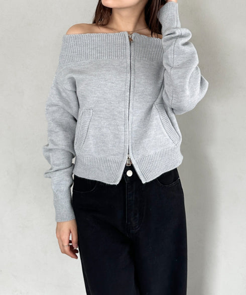 ダブルジップオフショルニットトップス | BA2256029 | グレー