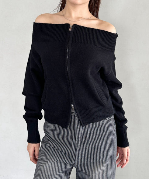 ダブルジップオフショルニットトップス | BA2256029 | ブラック