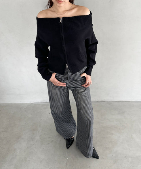 ダブルジップオフショルニットトップス | BA2256029 | ブラック