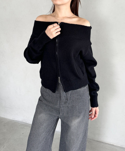 ダブルジップオフショルニットトップス | BA2256029 | ブラック