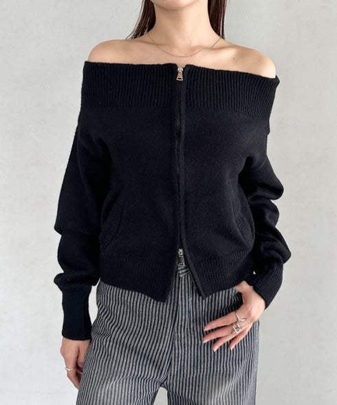 ダブルジップオフショルニットトップス | BA2256029 | ブラック