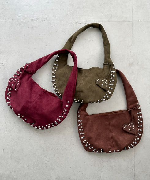 ハートスタッズスエードショルダーバッグ | BA1256035 | レッド