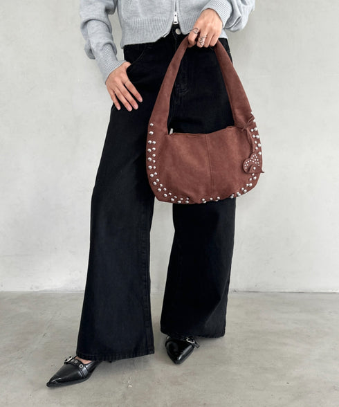 ハートスタッズスエードショルダーバッグ | BA1256035 | ブラウン