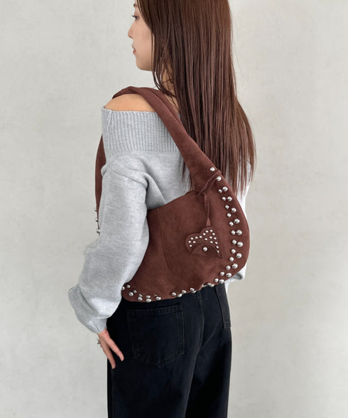 ハートスタッズスエードショルダーバッグ | BA1256035 | ブラウン