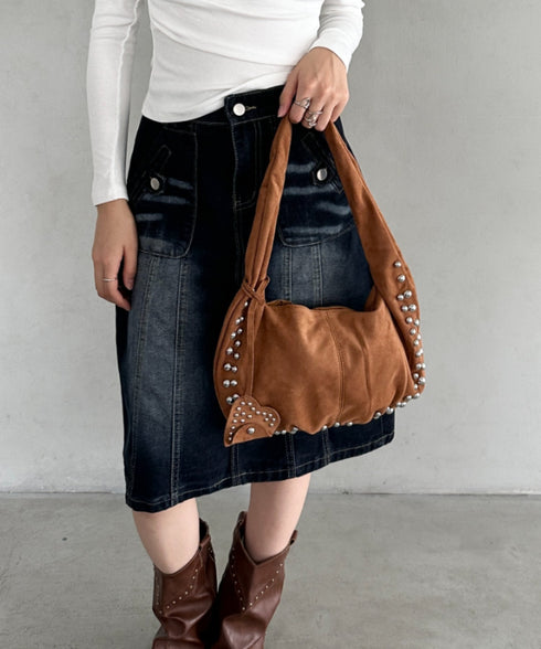 ハートスタッズスエードショルダーバッグ | BA1256035 | キャメル