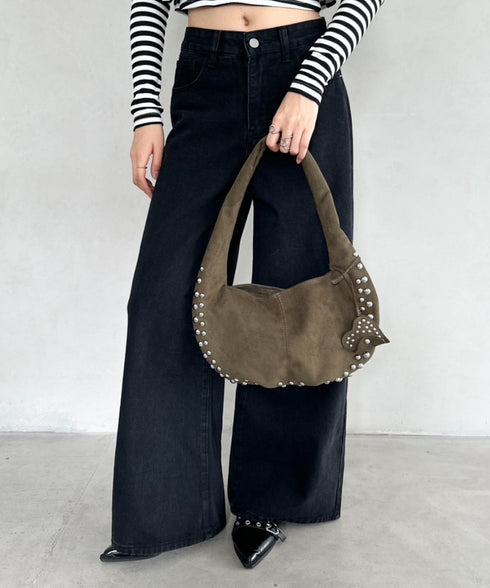 ハートスタッズスエードショルダーバッグ | BA1256035 | グリーン