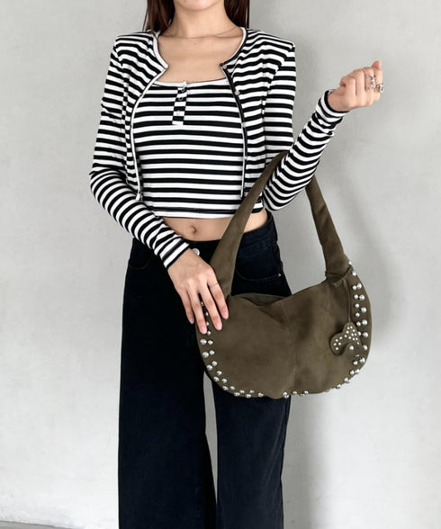 ハートスタッズスエードショルダーバッグ | BA1256035 | グリーン