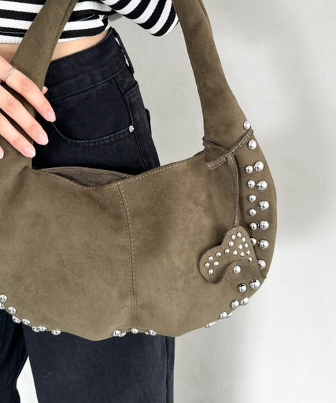 ハートスタッズスエードショルダーバッグ | BA1256035 | グリーン